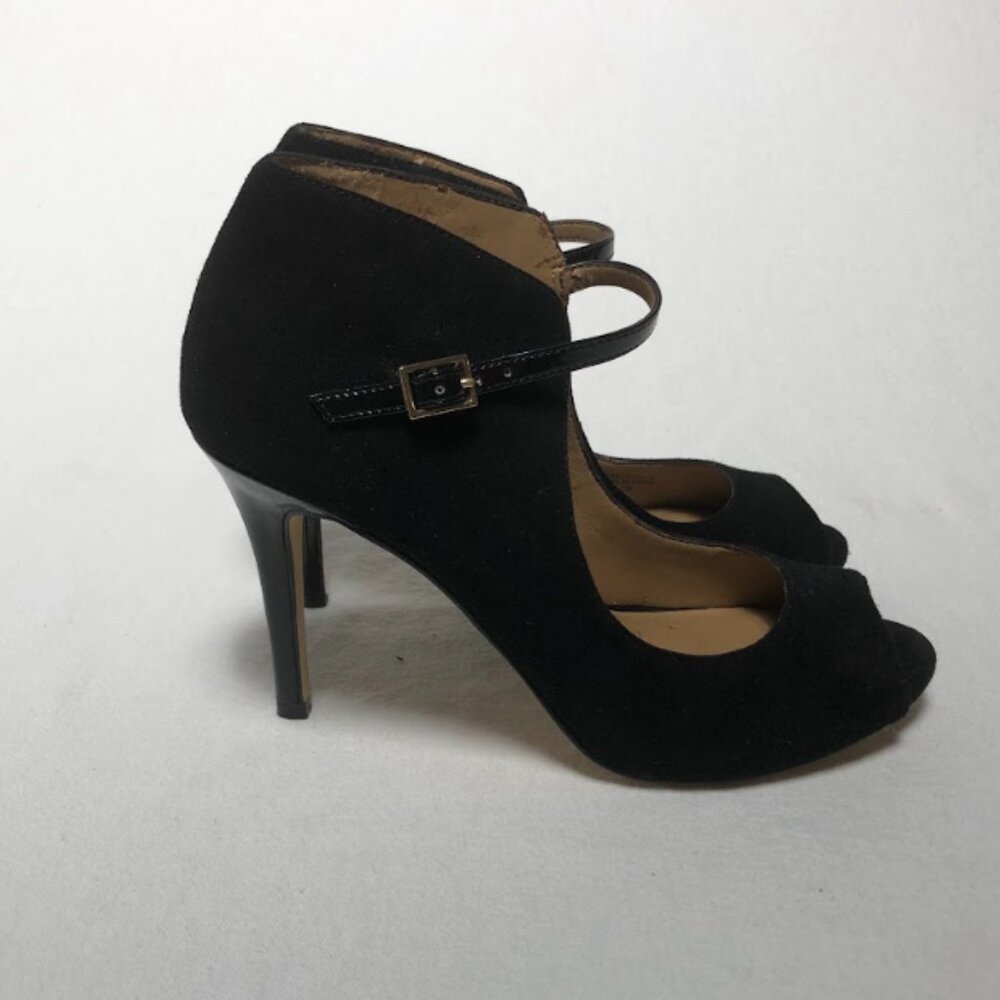 Ann Taylor Womens Black Leather Suede Ankle Strap High Heels Shoes 7.5M